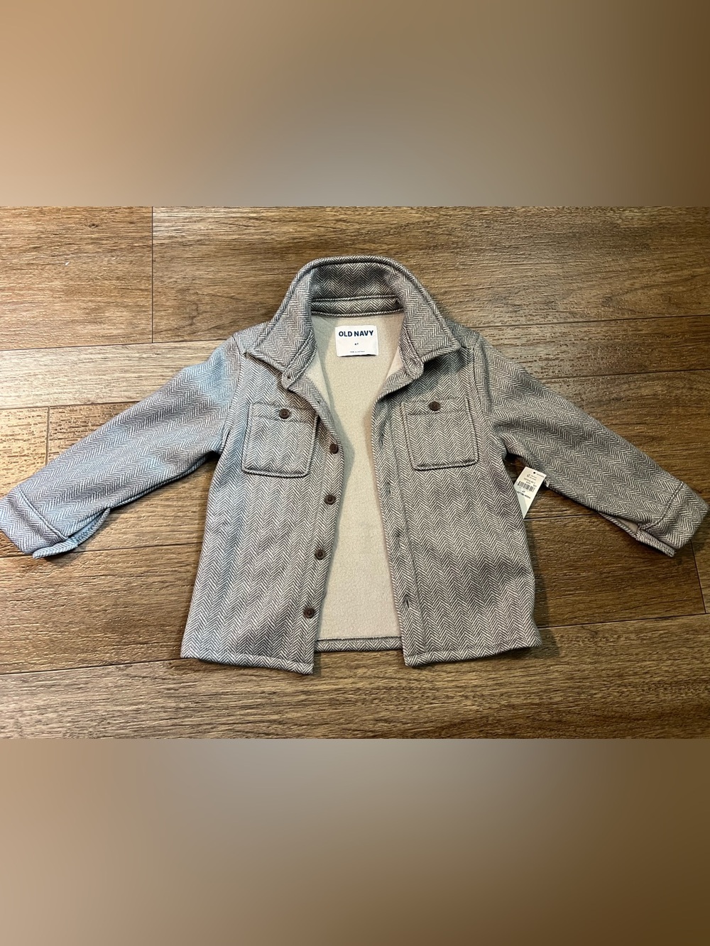 Old Navy Kids Herringbone Pea Coat Jacket - Light Gray